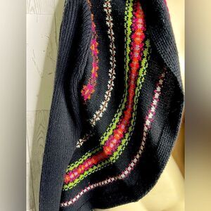 Cotton Country Knit Cardigan Sweater Womens Small Colorful Heavy Quality Black